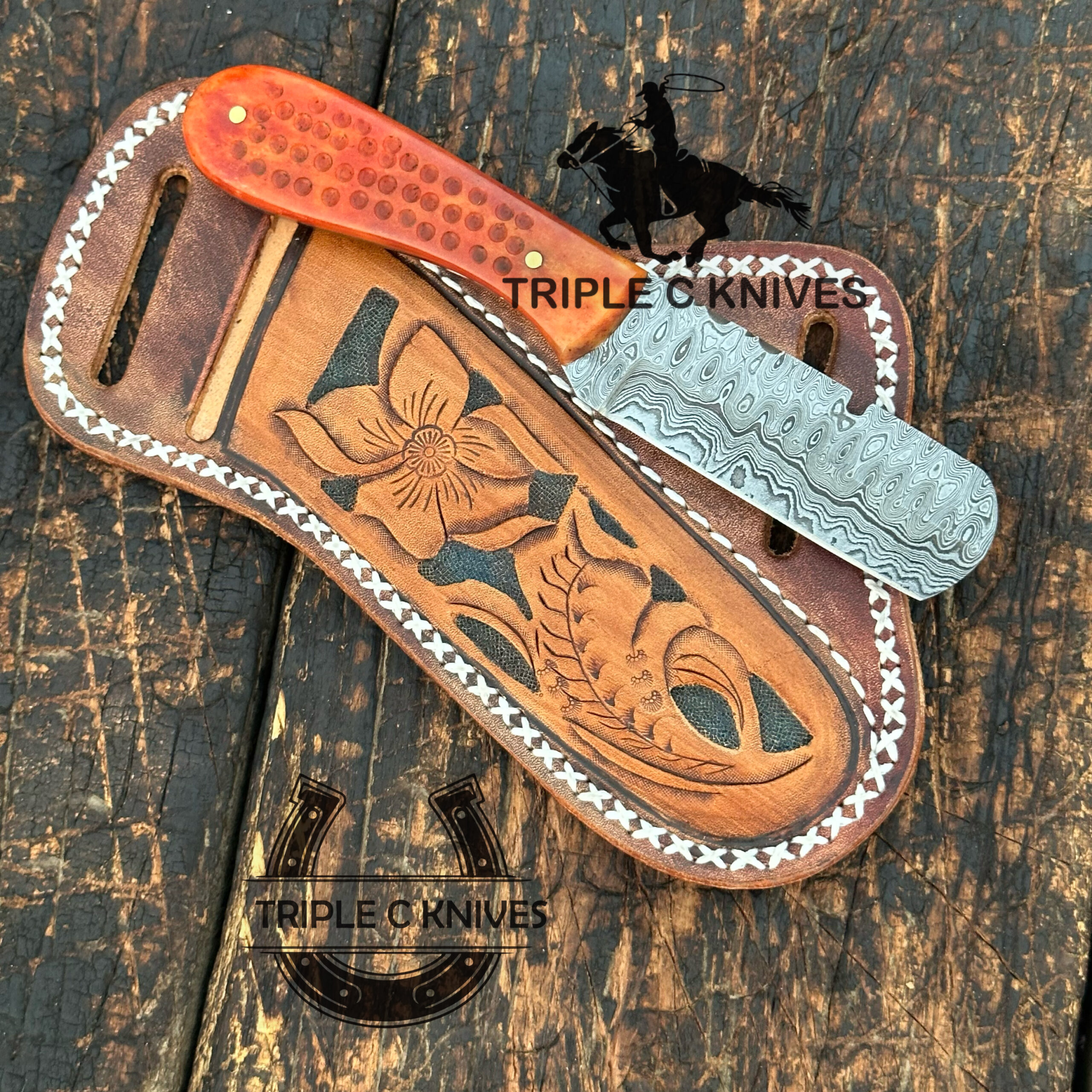 Custom made handmade Damascus steel Fixed blade Bull cutter knives