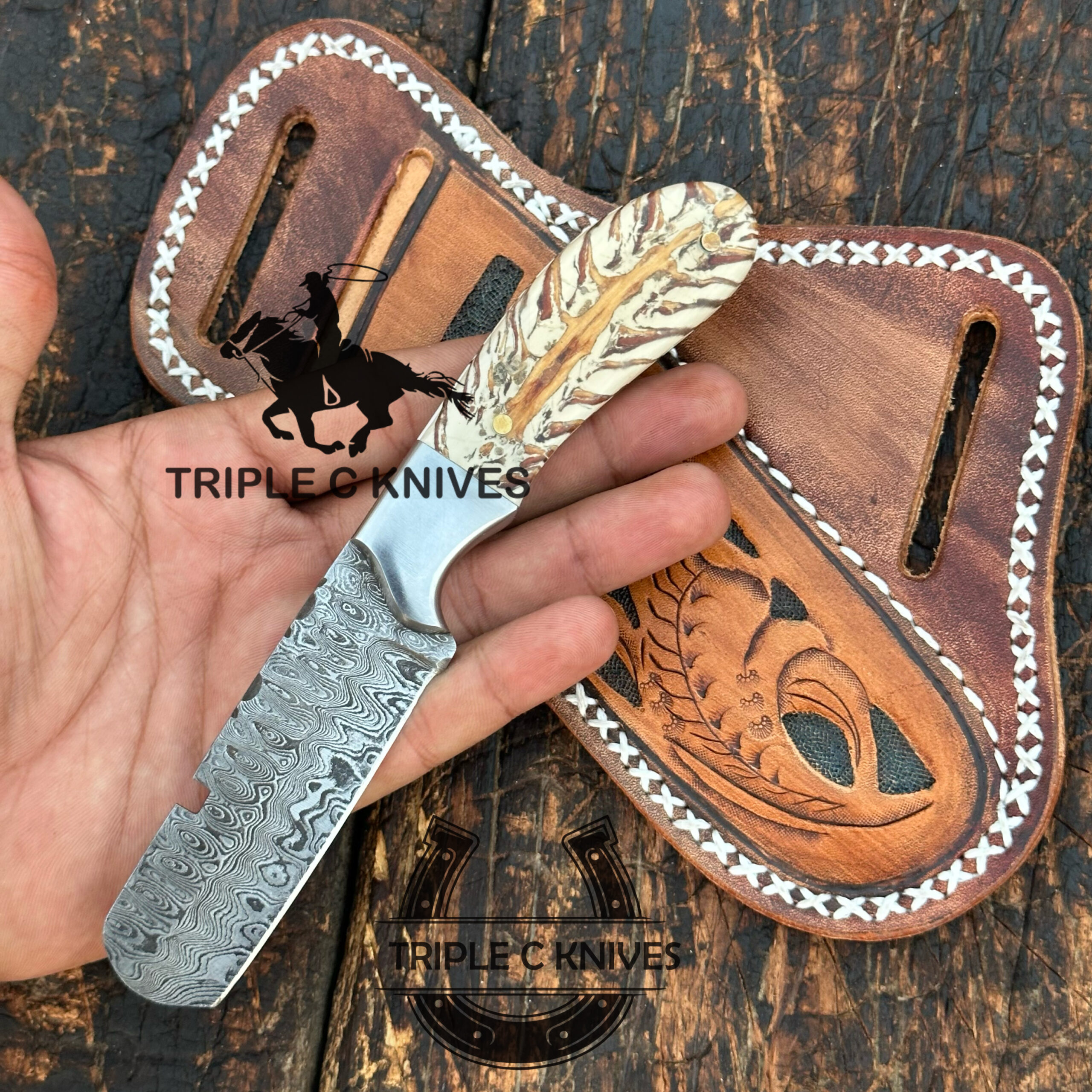Custom made handmade Damascus steel Fixed blade Bull cutter knives - Image 3