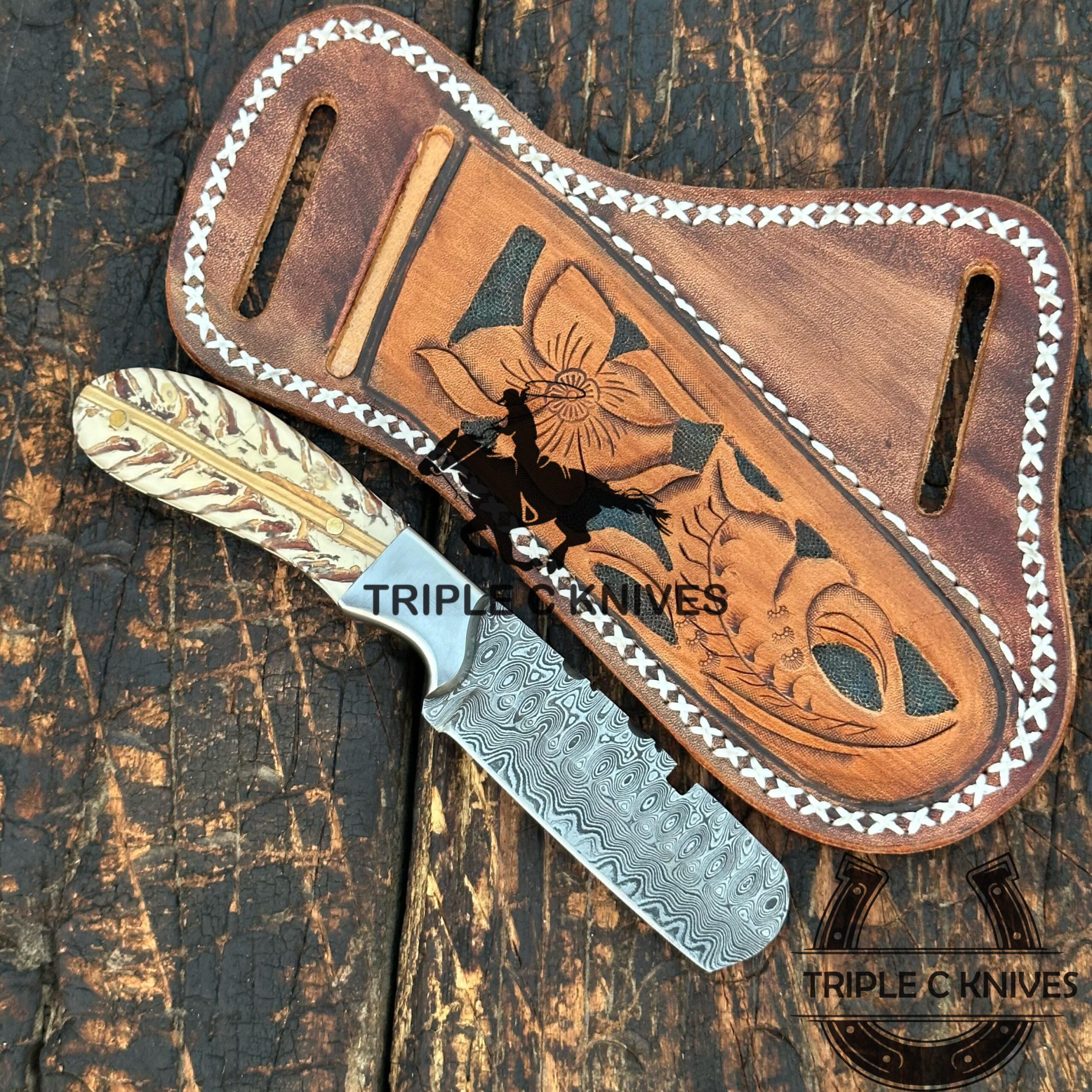 Custom made handmade Damascus steel Fixed blade Bull cutter knives - Image 2