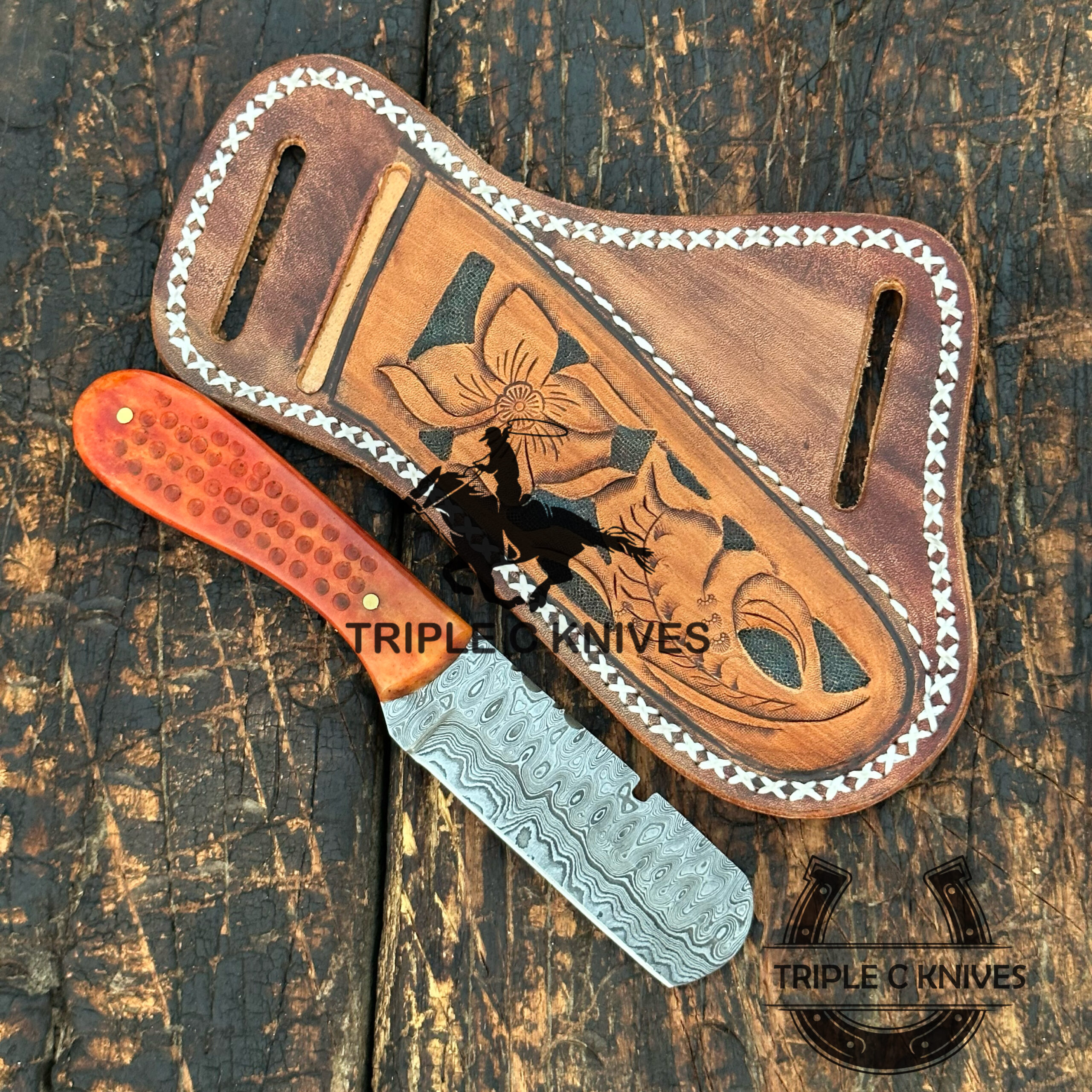 Custom made handmade Damascus steel Fixed blade Bull cutter knives - Image 2