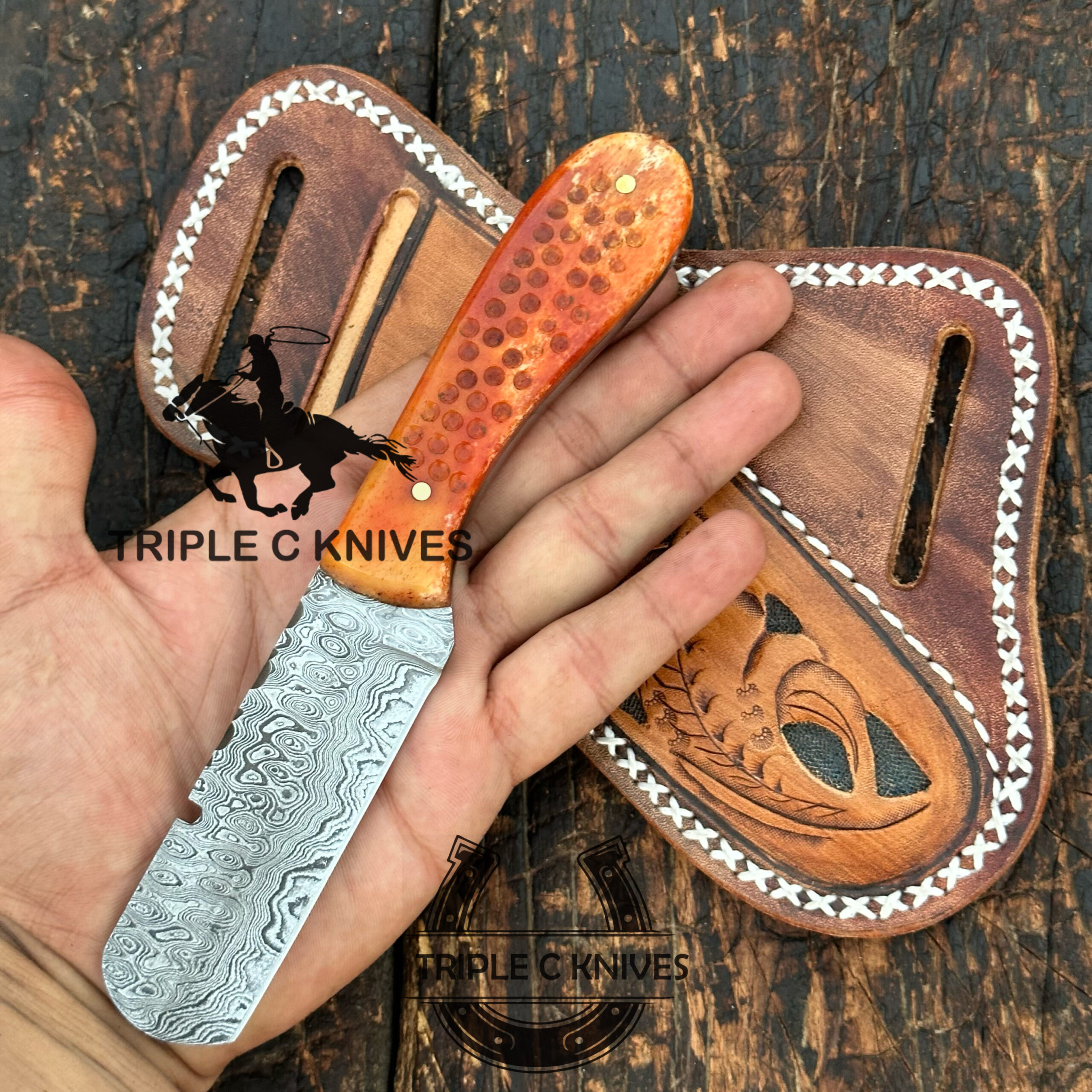 Custom made handmade Damascus steel Fixed blade Bull cutter knives - Image 3