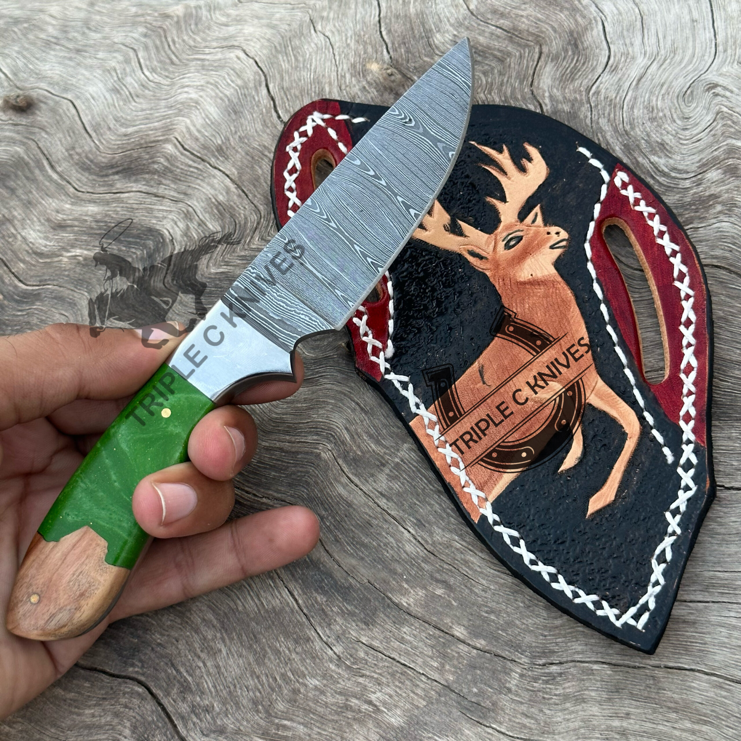 Custom made Damascus steel fixed blade cowboy knives - Image 3