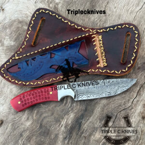Custom made Damascus steel fixed blade Cowboy and skinner knife