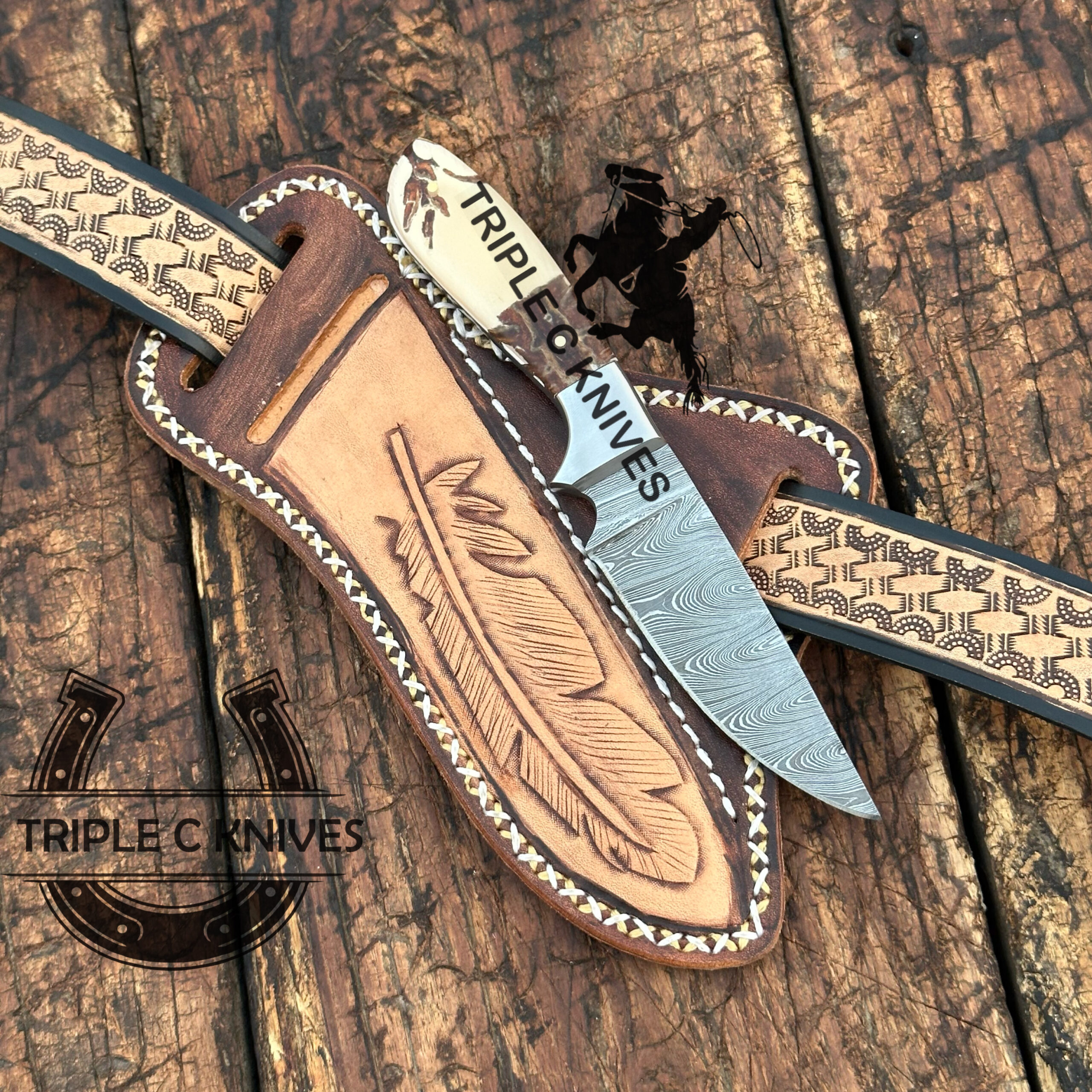 Custom made Damascus Steel Fixed blade Cowboy knife - Image 2