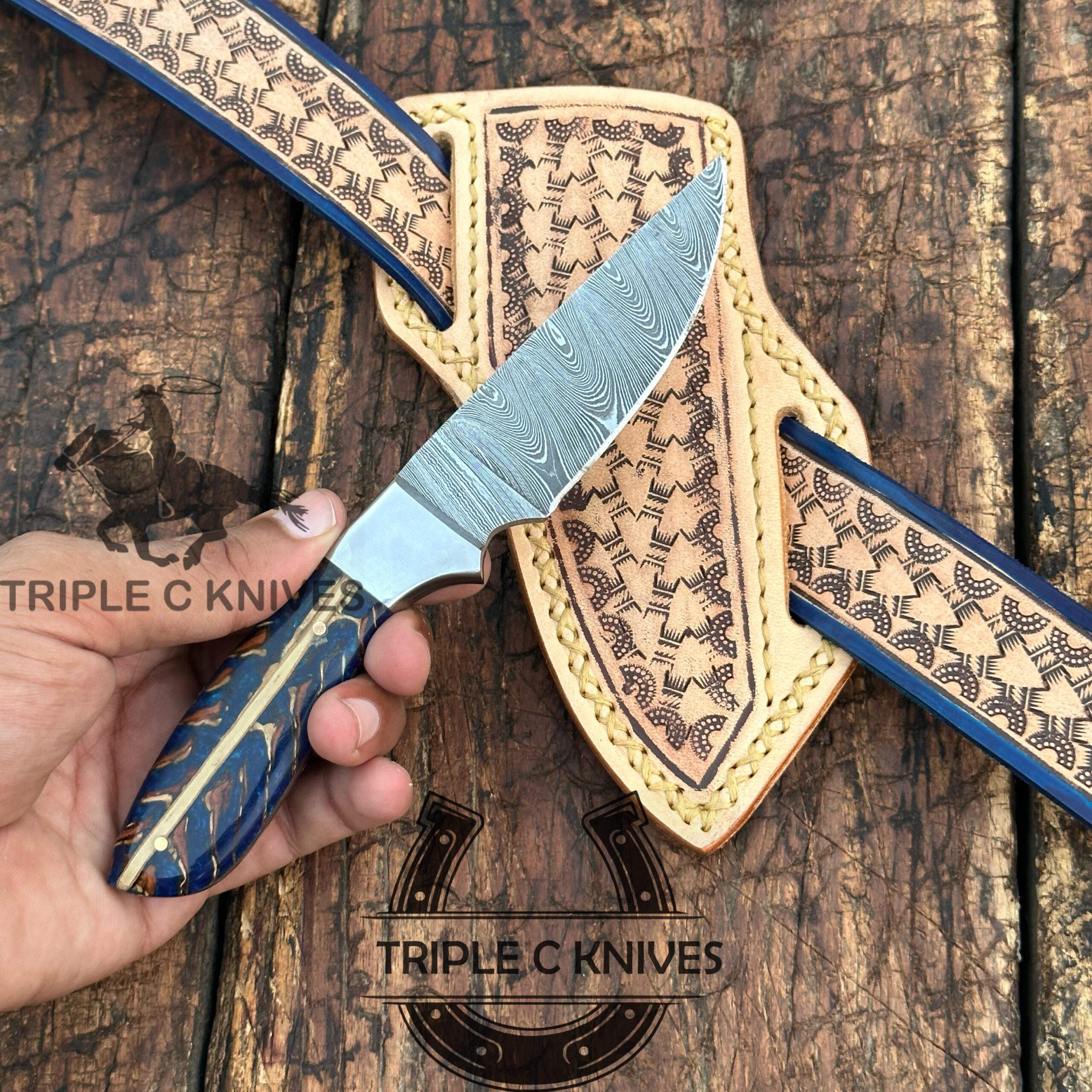 Custom made Damascus Steel Fixed blade Cowboy knife - Image 3