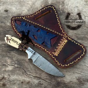 Custom made Damascus Steel Fixed blade Cowboy and skinner knife