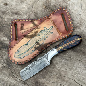 Custom made handmade Damascus steel fixed blade cowboy bull cutter knife