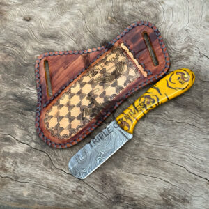 Custom made handmade Damascus steel fixed blade cowboy bull cutter knife