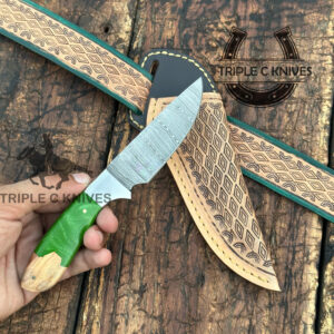Custom made Damascus Steel Fixed blade Cowboy knife