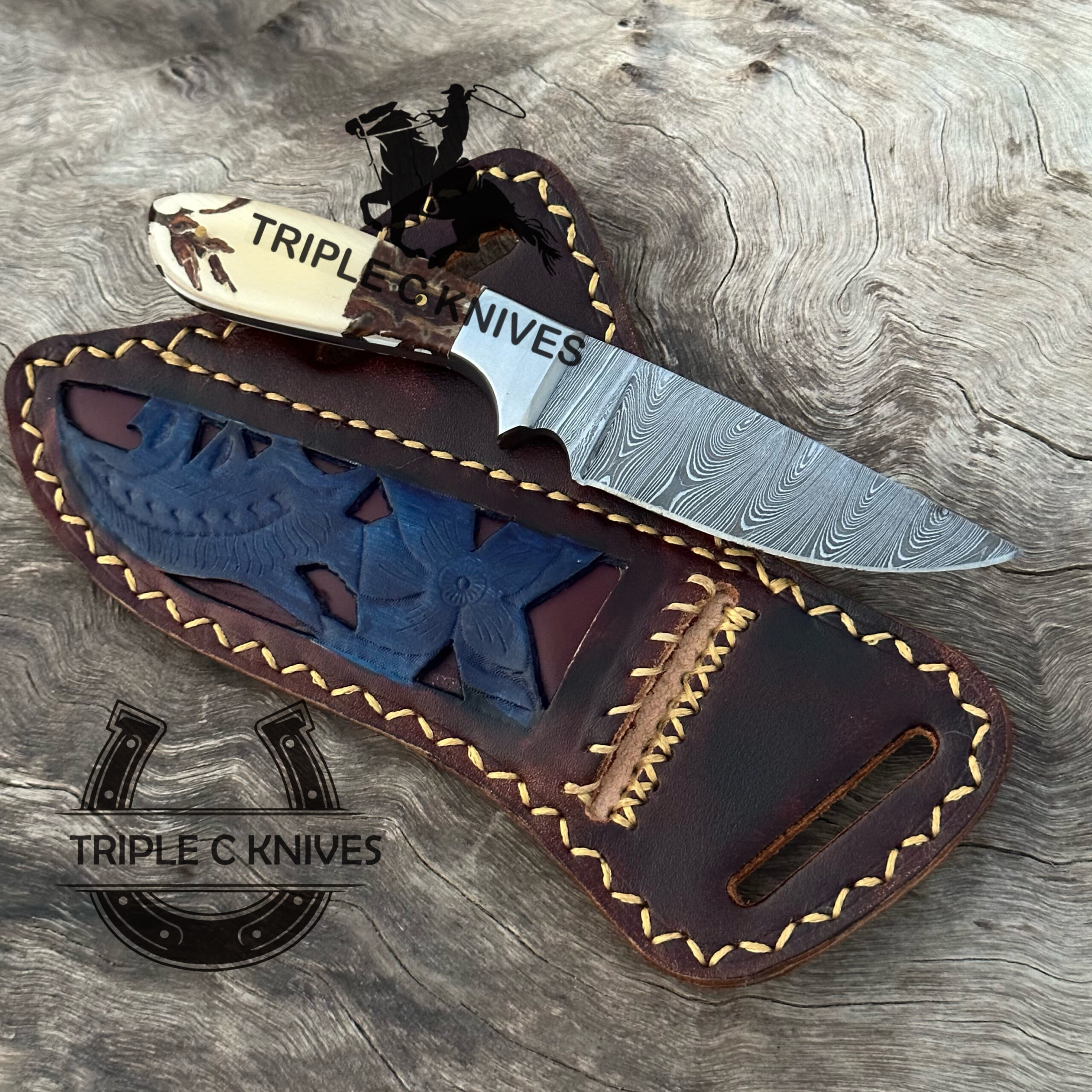 Custom made Damascus Steel Fixed blade Cowboy and skinner knife - Image 2
