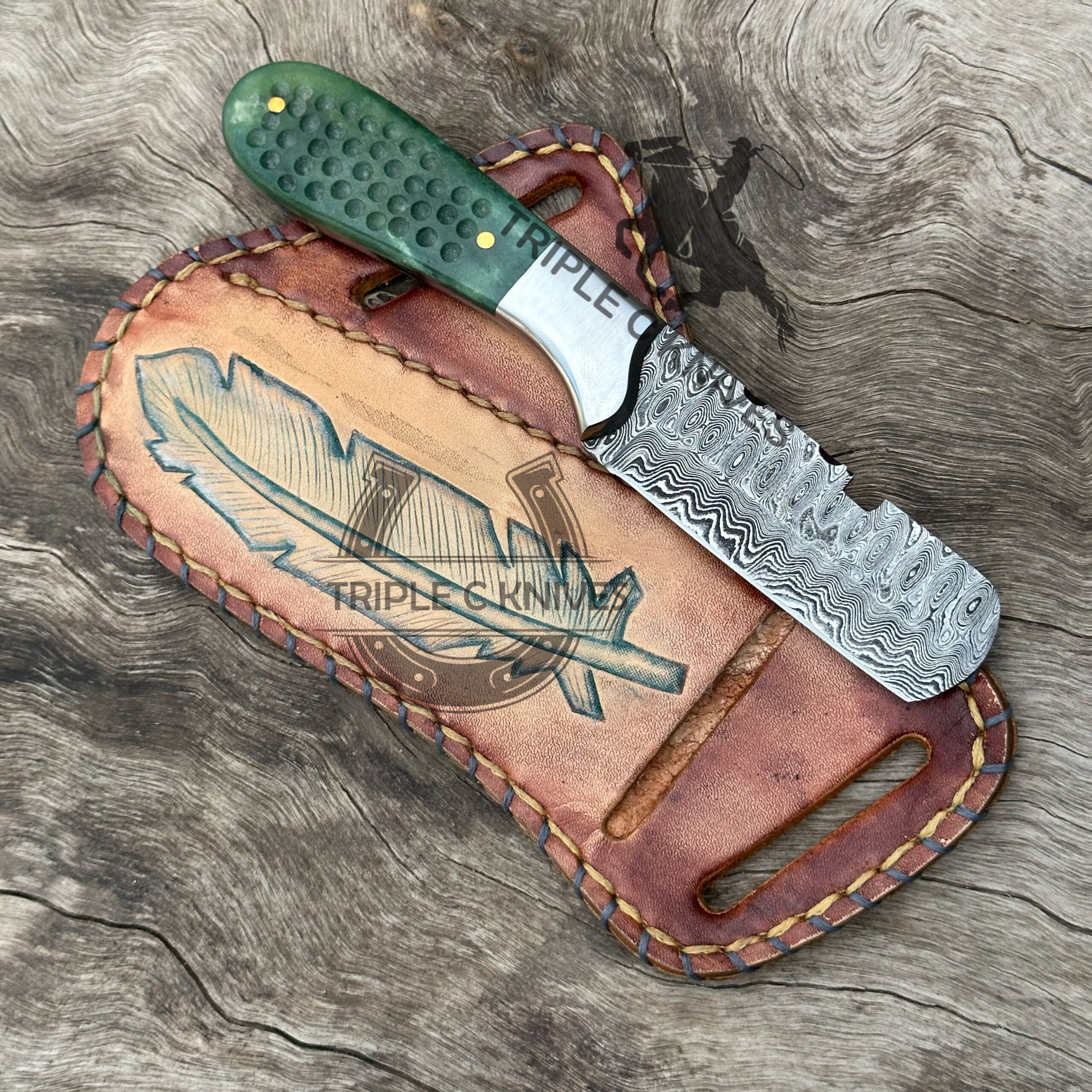 Custom made handmade Damascus steel fixed blade cowboy bull cutter knife - Image 2