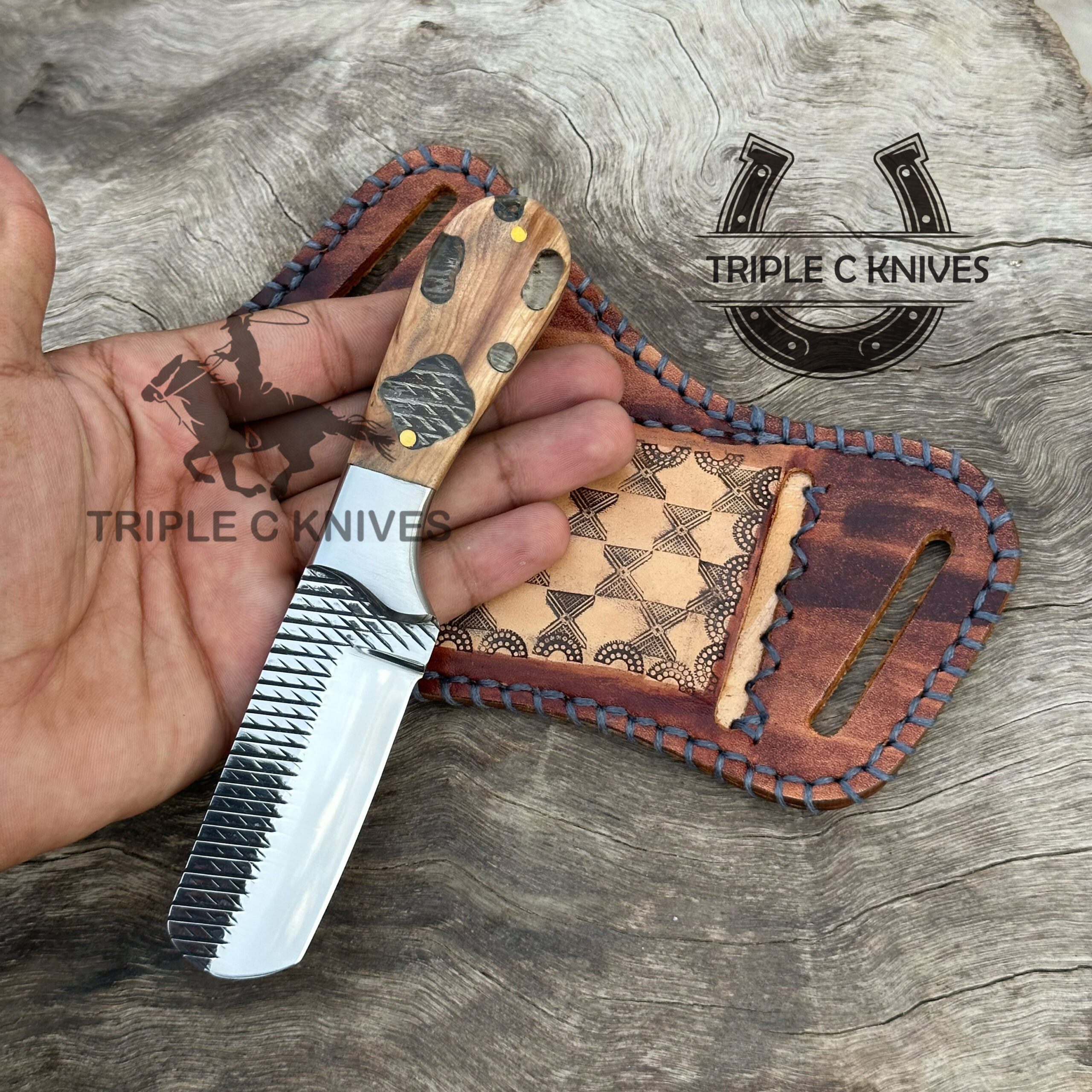 Custom made Horse rasp stainless steel Fixed blade cowboy and Bull cutter knives