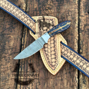 Custom made Damascus Steel Fixed blade Cowboy knife