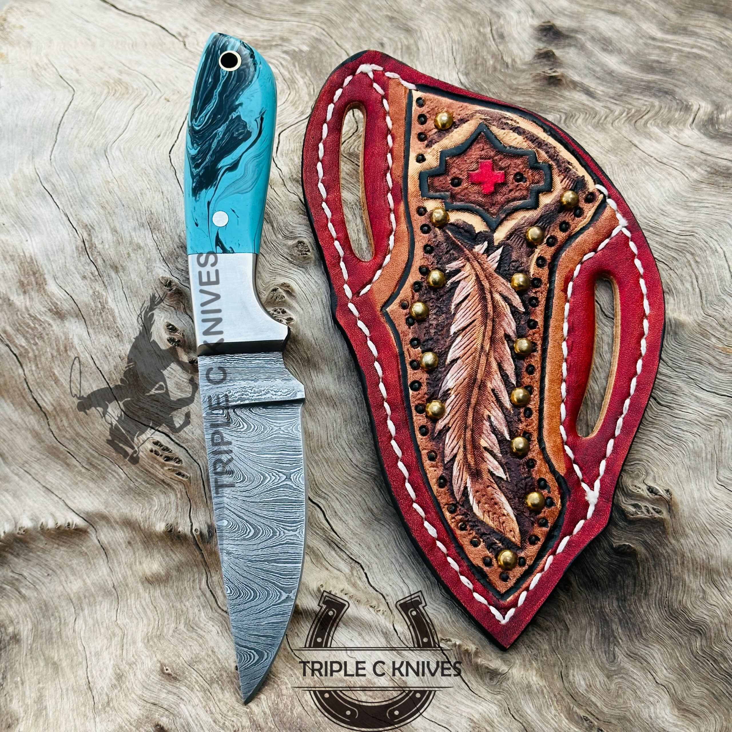 Damascus steel cowboy knife