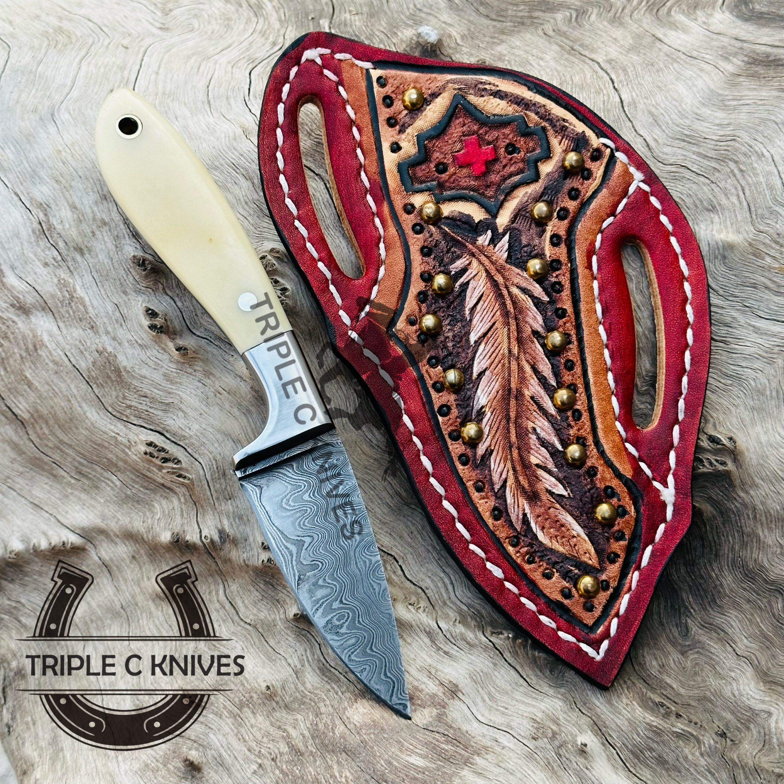 Damascus steel cowboy knife