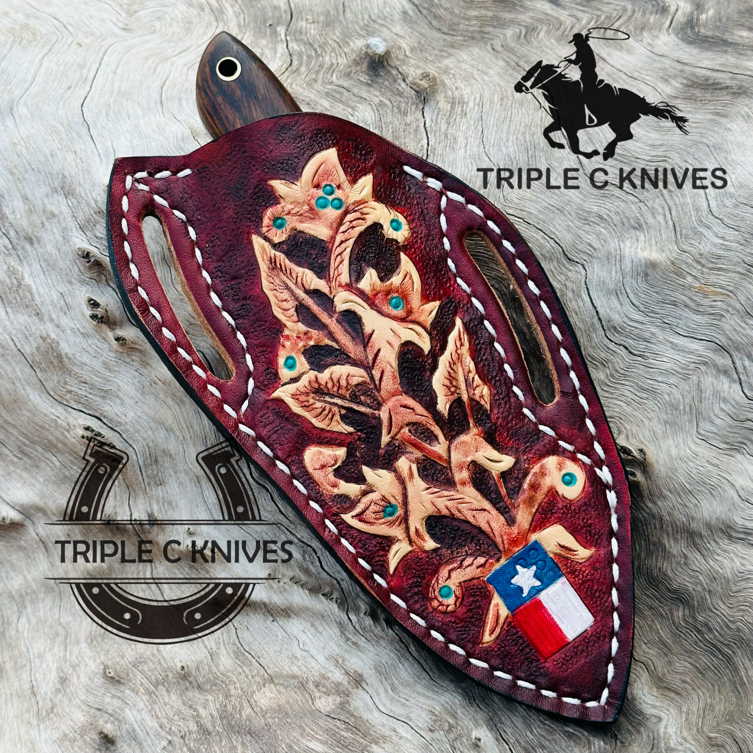Custom made Damascus steel fixed blade cowboy and skinner knives - Image 3