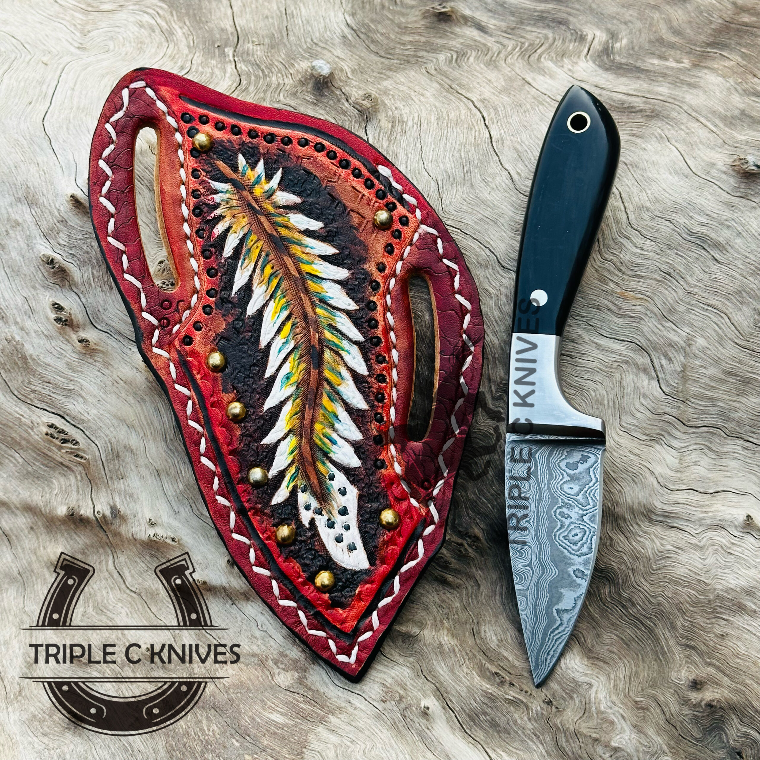 Custom made Damascus steel fixed blade cowboy and skinner knives - Image 2