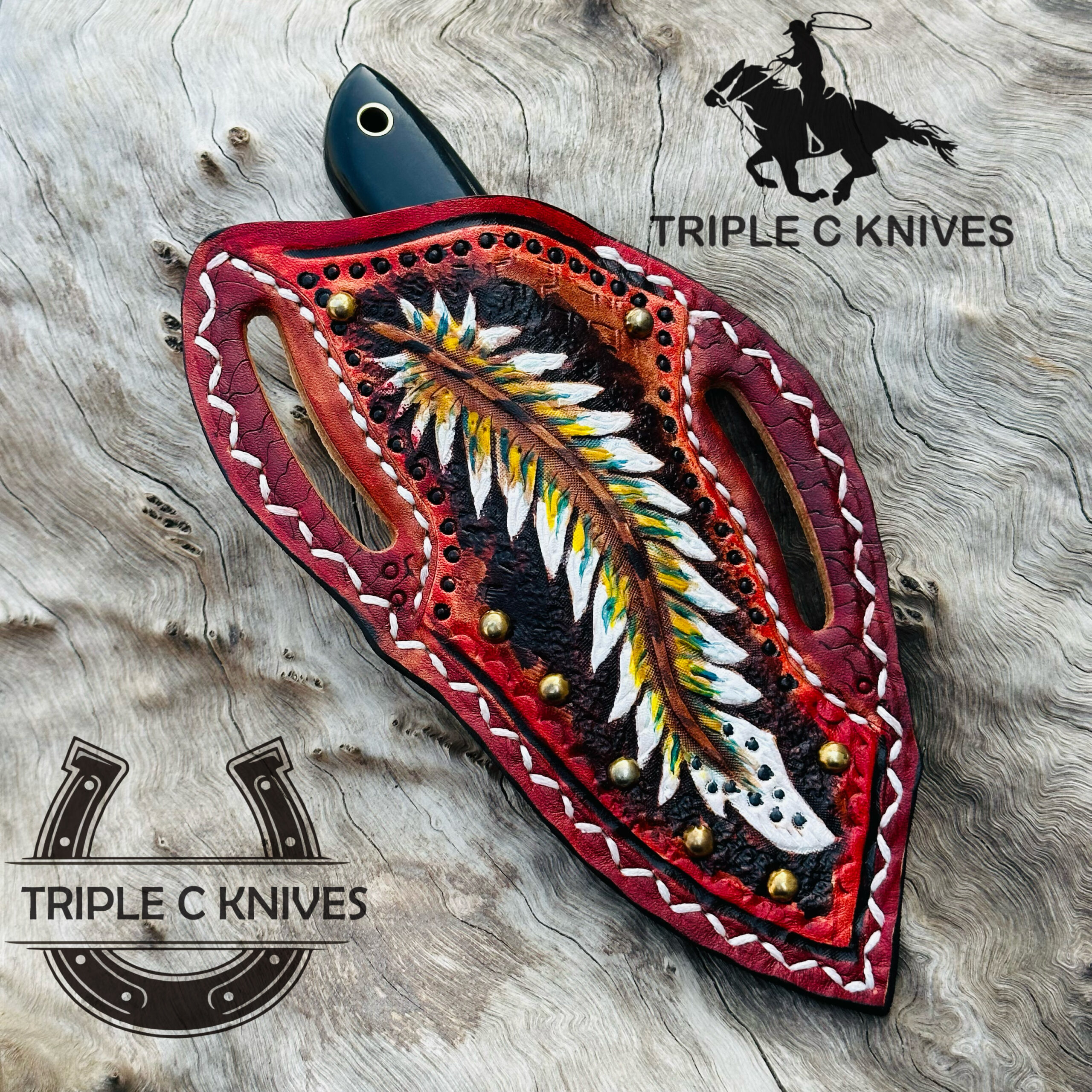 Custom made Damascus steel fixed blade cowboy and skinner knives - Image 5