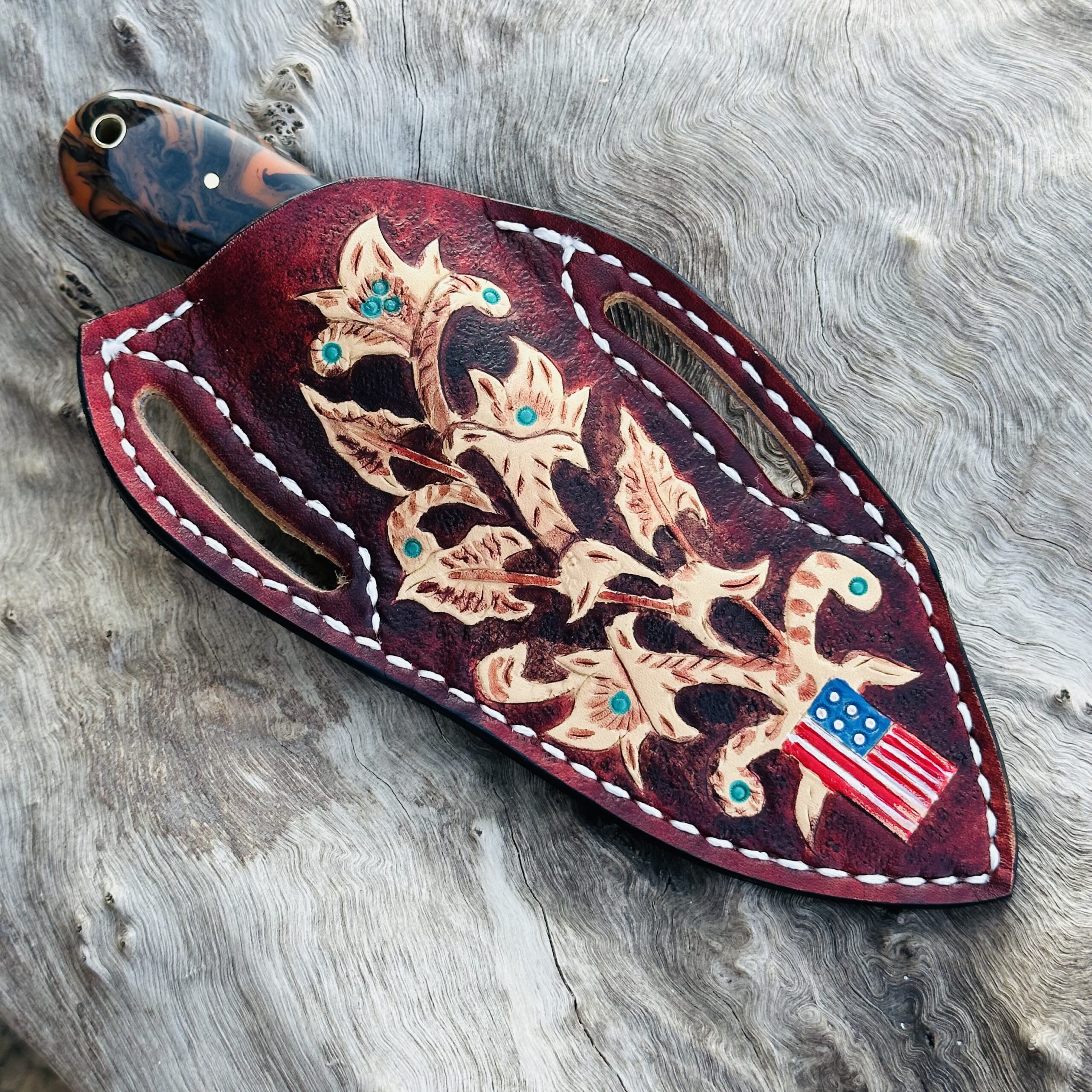 Custom made Damascus steel fixed blade cowboy knives - Image 3