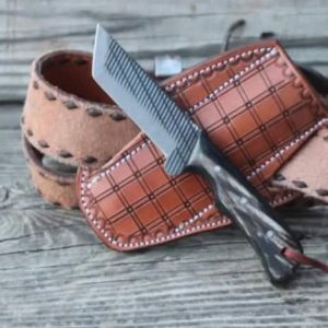 Custom made Horse Rash steel fixed Bull cutter knife with black powder coated  & leather belt