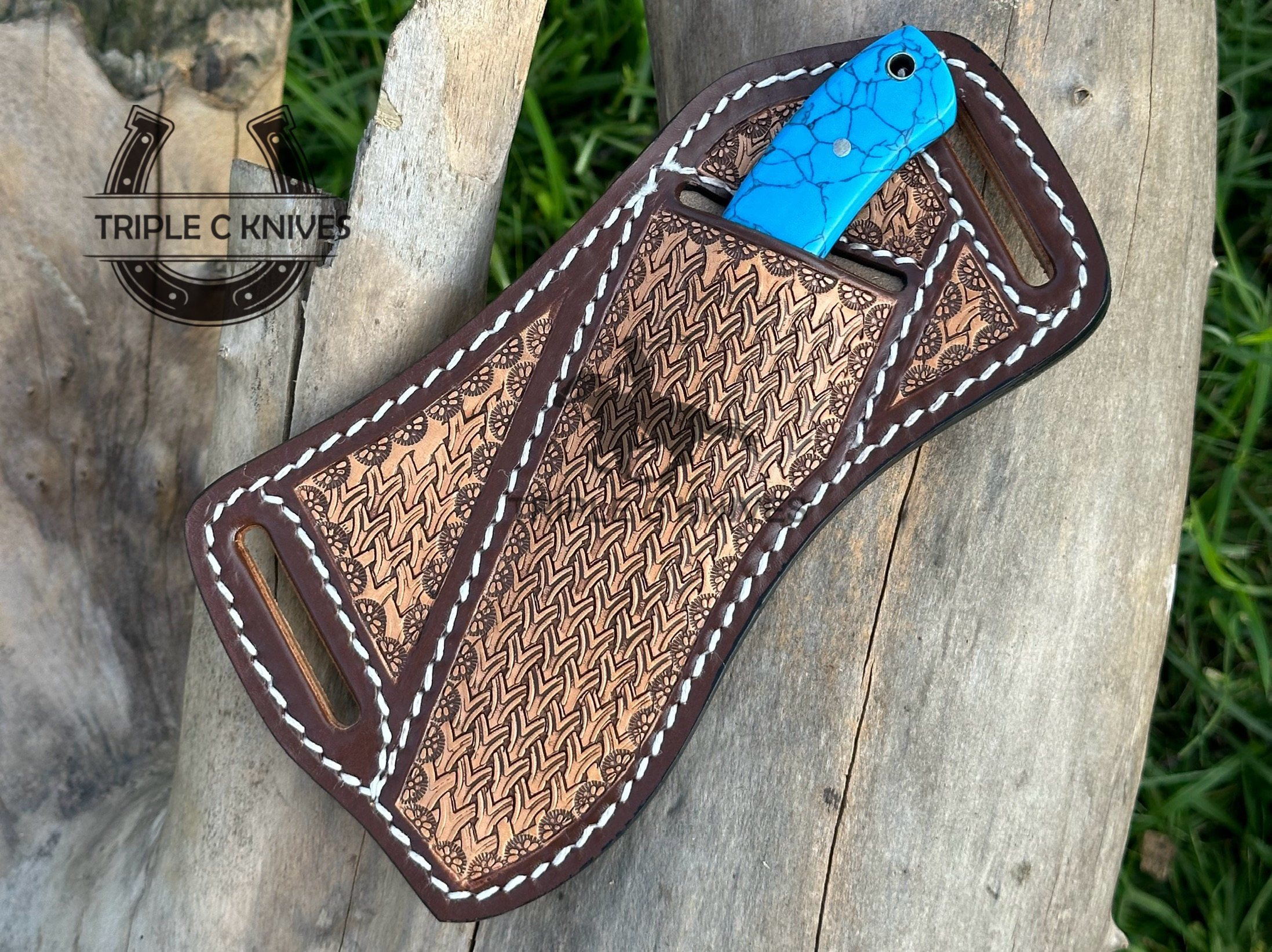 Custom made Damascus steel fixed blade antique western style cowboy knife 2027 - Image 4