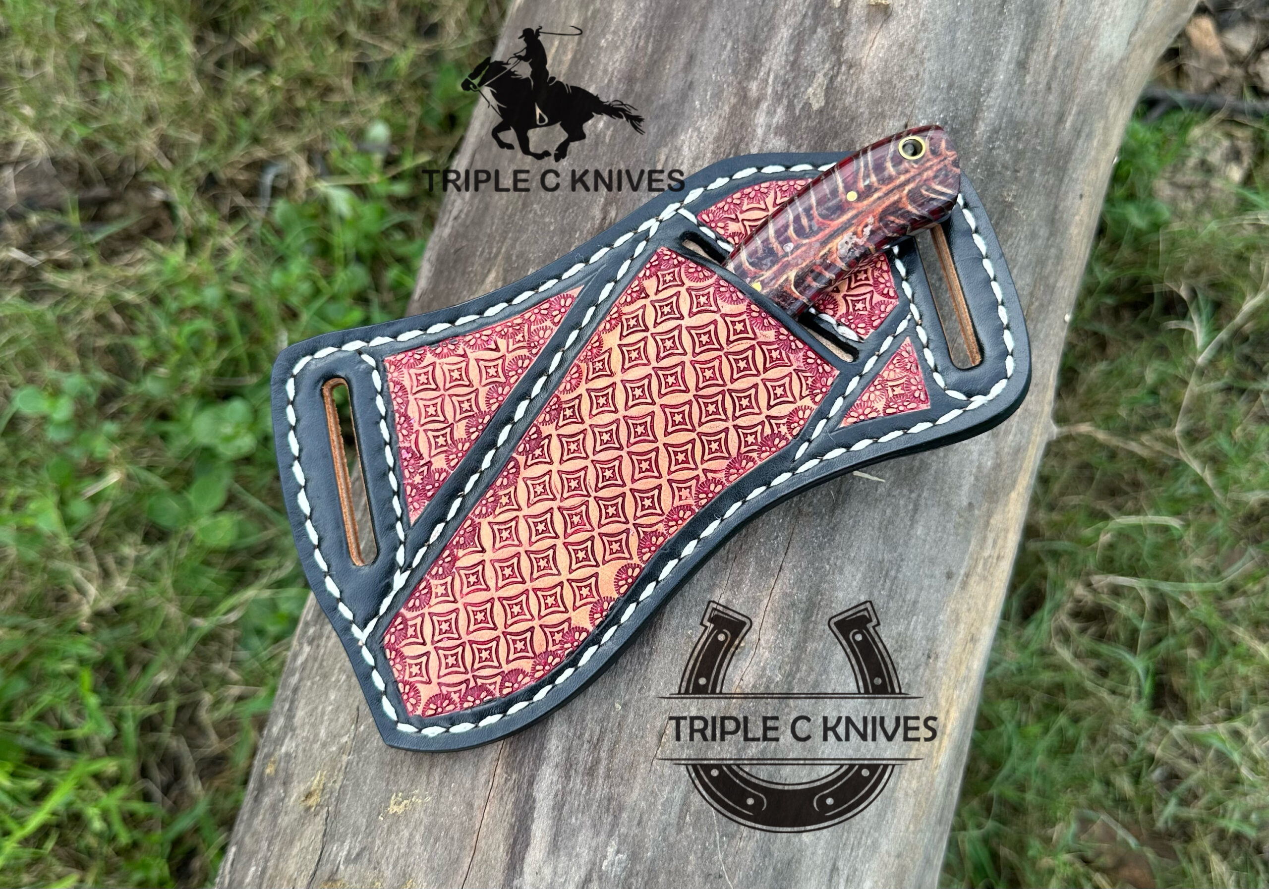 Custom made Damascus steel fixed blade antique western style cowboy knife 2028 - Image 4